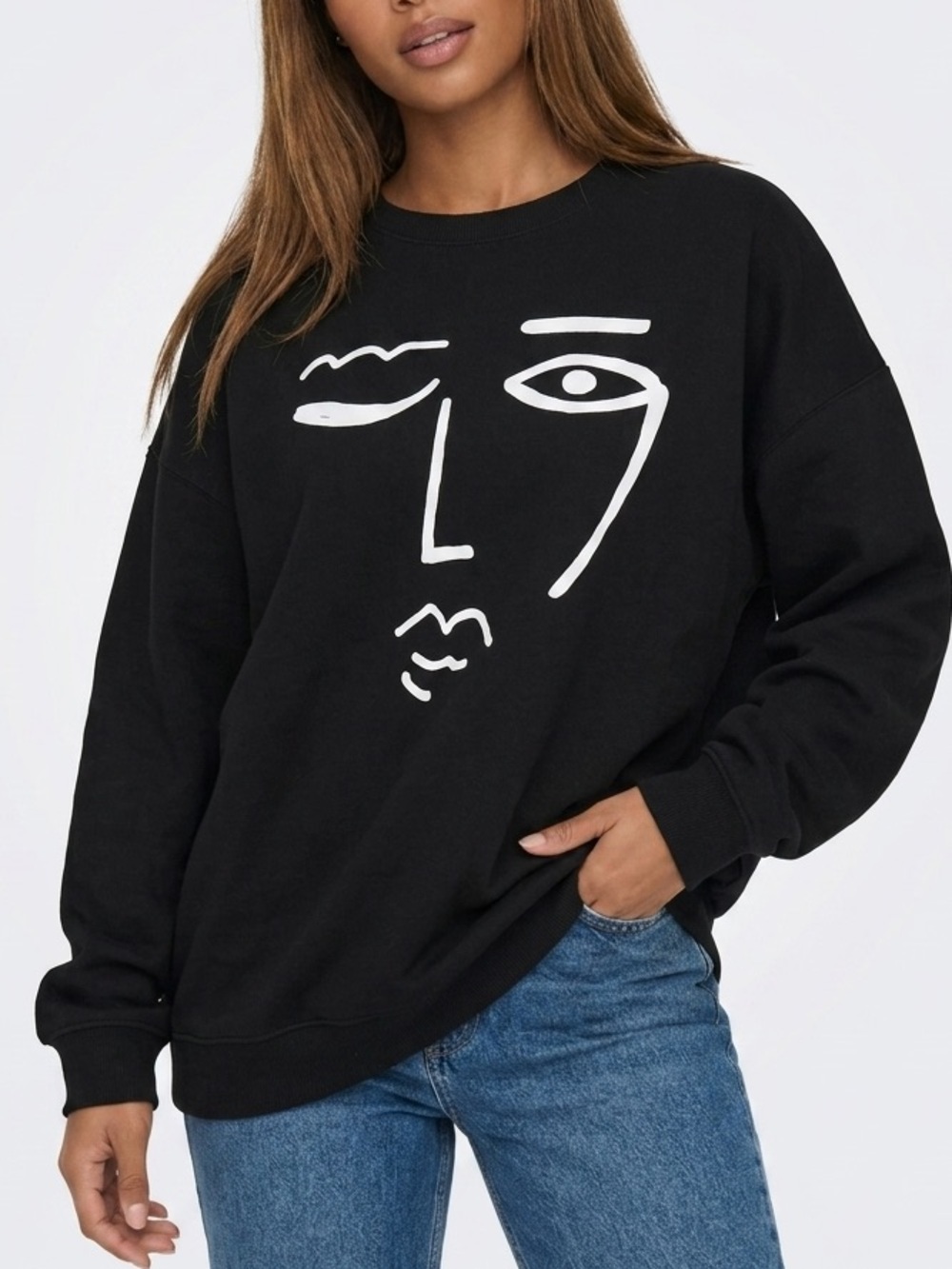 Forever 21 Black Graphic Face Sweatshirt Size: M - Women